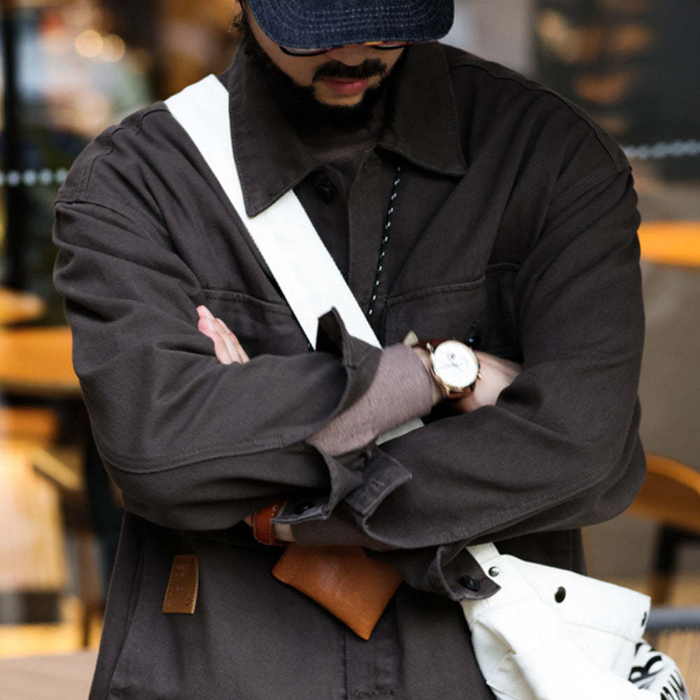 美式復古純棉工裝夾克男寬鬆四袋款重磅外搭硬漢伐木外套秋-Retro's Wear