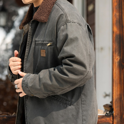 美式重磅羊羔絨夾克男寬鬆抗寒保暖底特律硬漢工裝外套