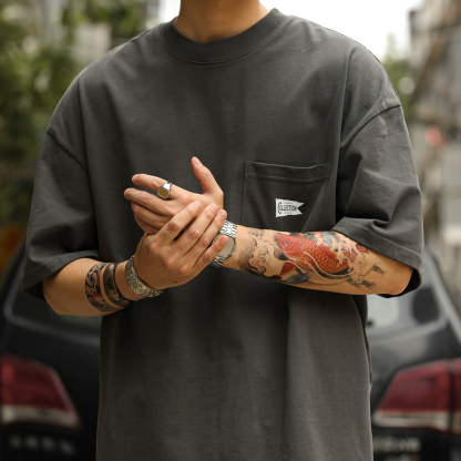 美式復古280g重磅短袖T恤男口袋設計純棉休閒半袖打底衫