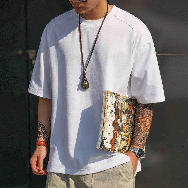 美式休閒230g太空棉短袖T恤男運動拼接開衩薄荷綠色TEE