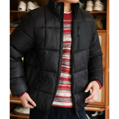 美式復古長格衍縫立領棉服外套男戶外親膚保暖加厚麵包服