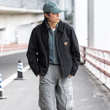 MRA美式復古穀倉底特律工裝夾克巴恩風行政翻領帆布外套男秋