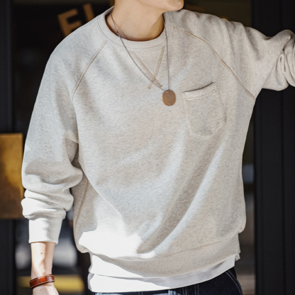 美式復古重磅圓領加絨衛衣休閒運動加厚保暖上衣男秋冬季-Retro's Wear