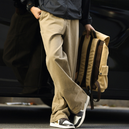 美式復古萊賽爾純棉水洗休閒褲男寬鬆解構垂感直筒長褲