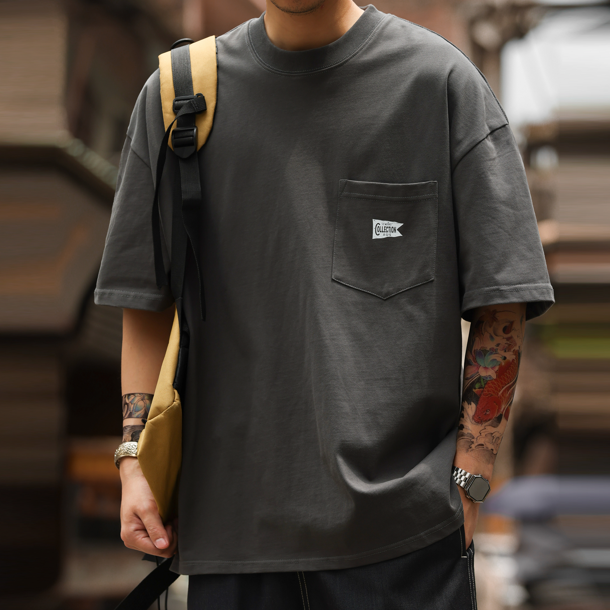 美式復古280g重磅短袖T恤男口袋設計純棉休閒半袖打底衫