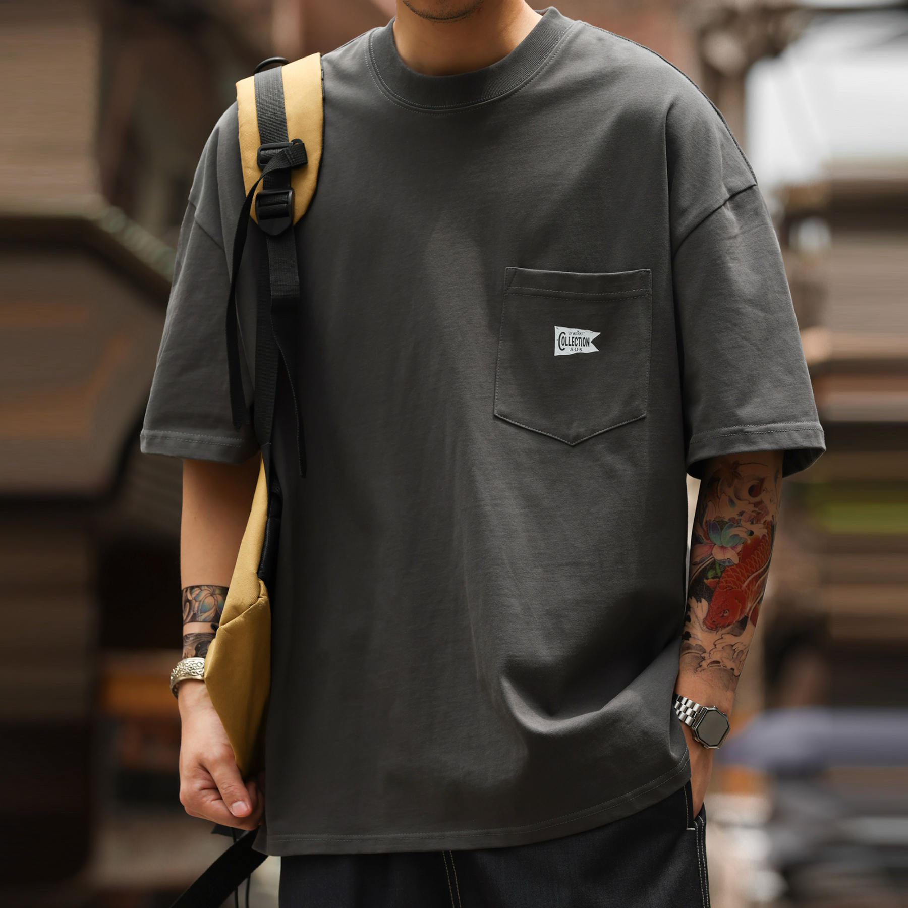 美式復古280g重磅短袖T恤男口袋設計純棉休閒半袖打底衫