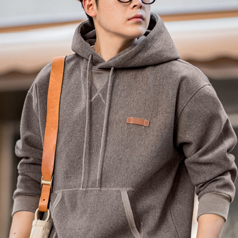 美式復古毛呢連帽衛衣重磅加厚套頭帽衫休閒上衣男秋冬季-Retro's Wear