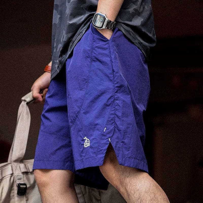 美式復古尼龍速幹短褲男鬆緊腰薄款透氣休閒運動五分褲子夏