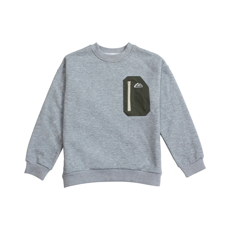 男童加絨衛衣2025冬季新款男童口袋拼接上衣兒童百搭圓領長袖