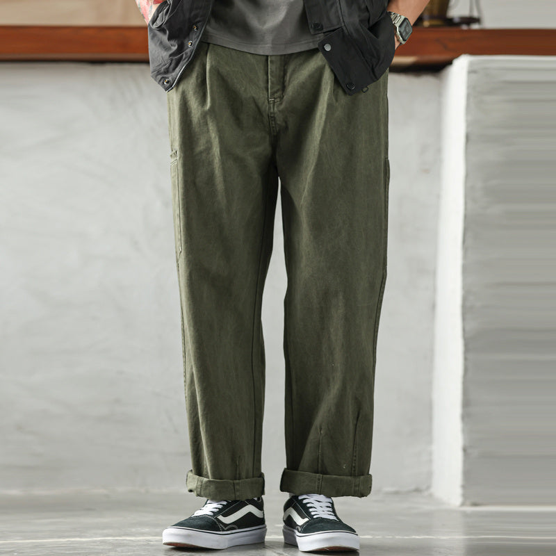 美式復古精梳棉工裝伐木褲男vintage寬鬆休閒百搭闊腿直筒褲-Retro's Wear