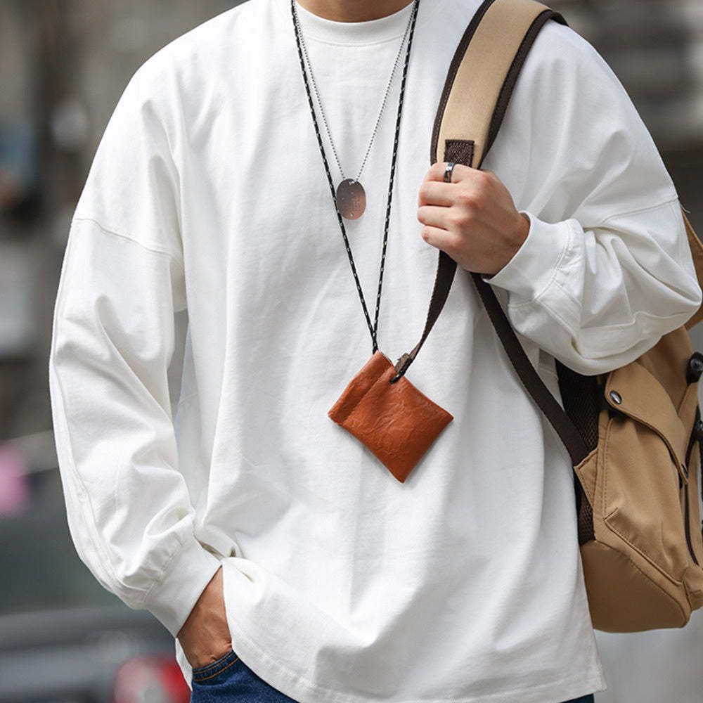 美式休閒重磅拼接袖籠長袖T恤男純棉寬鬆圓領磨瓷白色打底衫-Retro's Wear