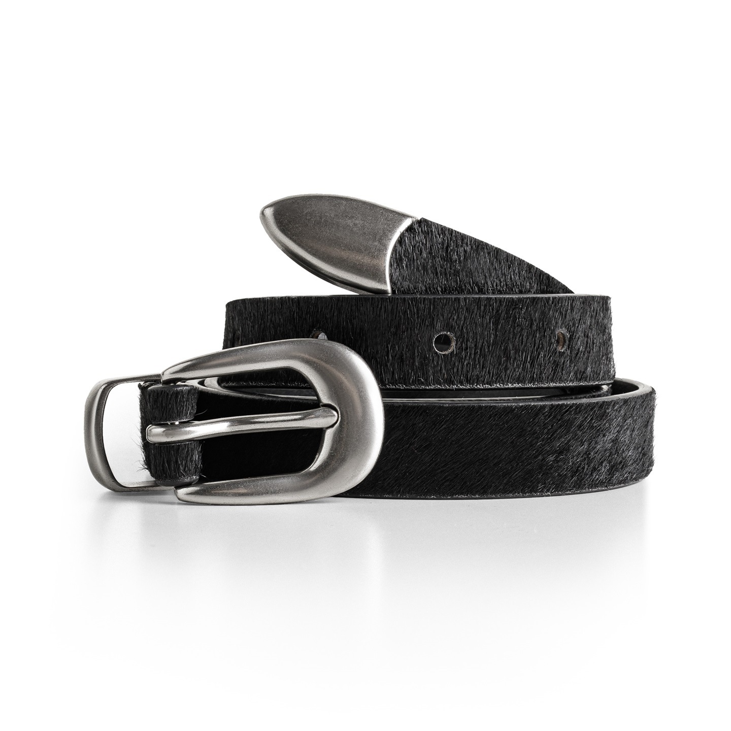 復古黑色豹紋百搭馬毛針扣頭細窄款小真牛皮皮腰帶配裝潢女士