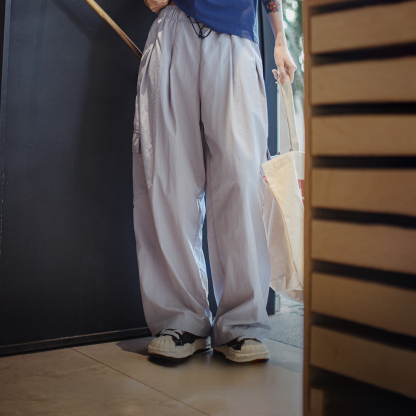 夏日爵士舞工裝降落傘褲美式高街輕薄大口袋褶皺寬鬆闊腿褲女