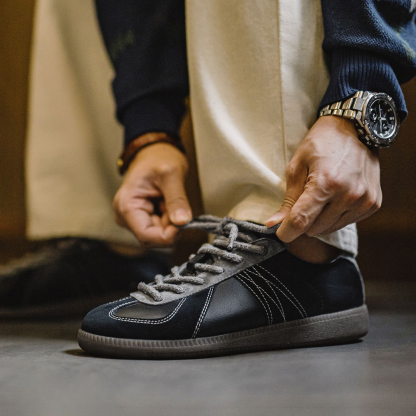 2025春季新款板鞋男低幫復古休閒運動鞋小眾百搭黑色德訓鞋