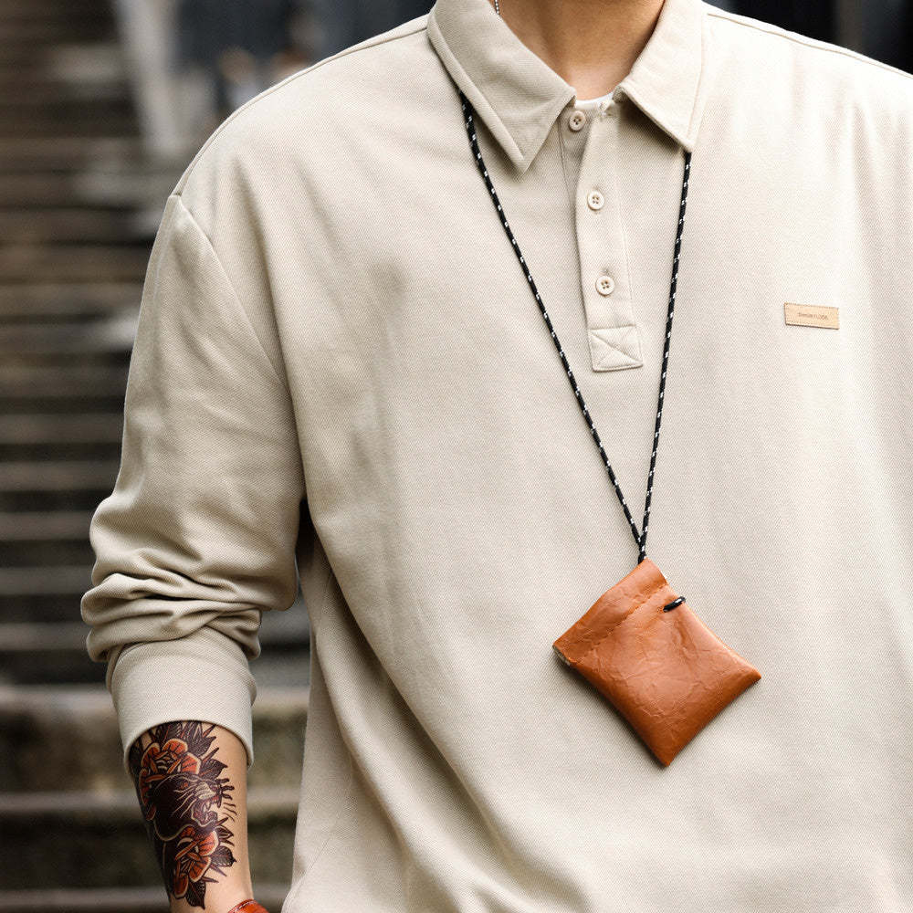 日系長袖POLO衫男秋季寬鬆簡約內搭高級感重磅針織翻領T恤-Retro's Wear