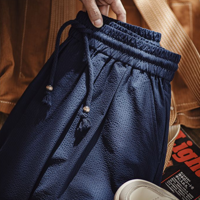 美式休閒束腰泡泡紗日系燈籠褲男寬鬆闊腿透氣彎刀褲春夏