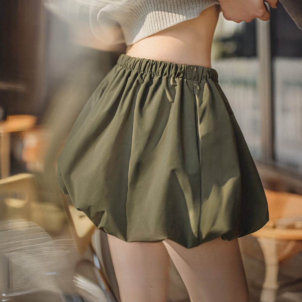 泡泡褶遮胯雲朵花苞南瓜短半身裙鬆緊腰抽繩工裝燈籠a裙夏女