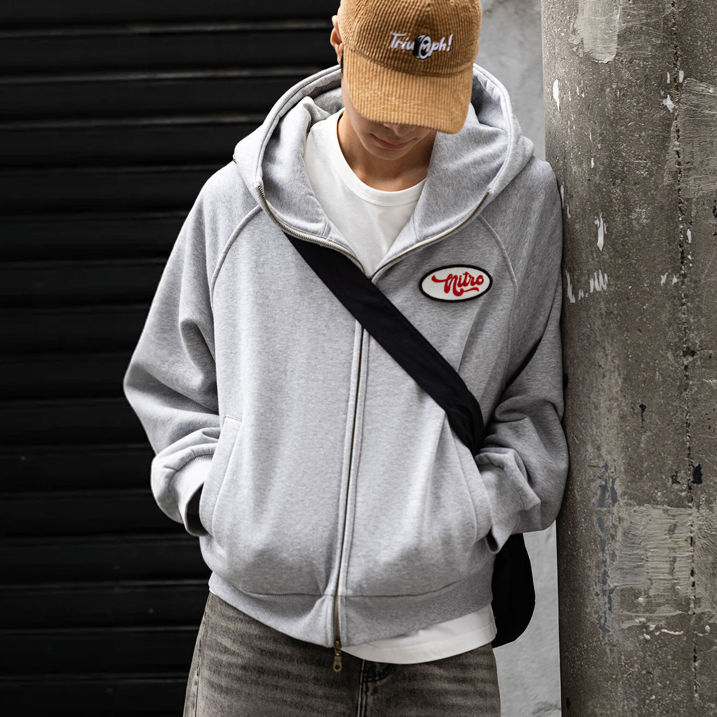 MRA410g加絨連帽章仔衛衣重磅加厚雙拉鍊短款運動開衫外套冬