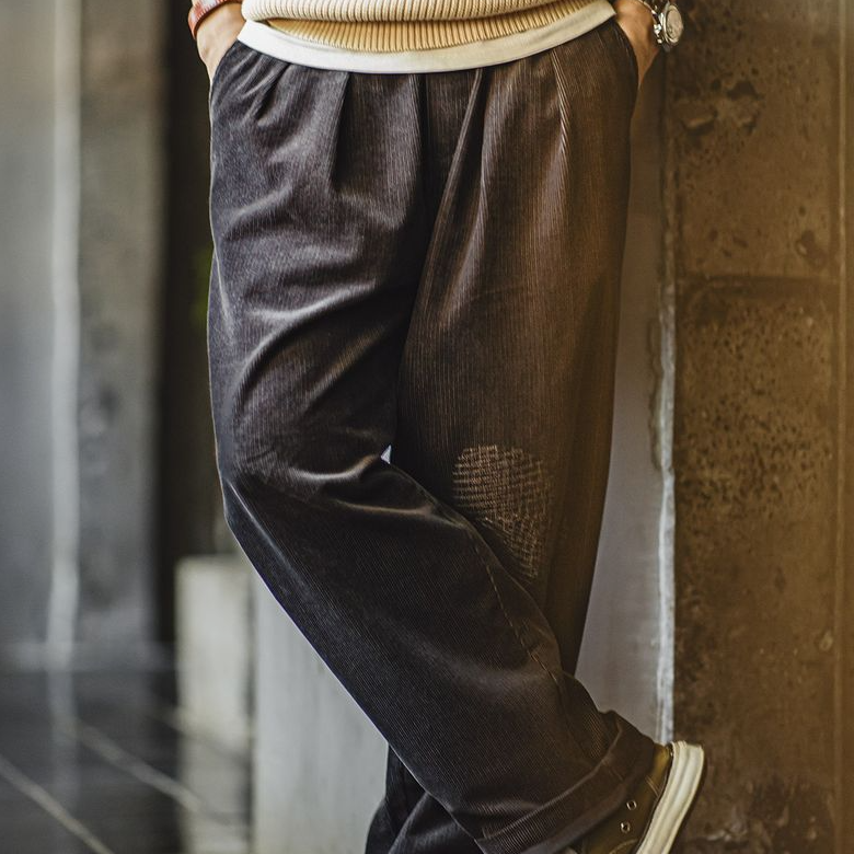美式復古燈芯絨補丁休閒褲vintage寬鬆闊腿直筒褲男秋季-Retro's Wear