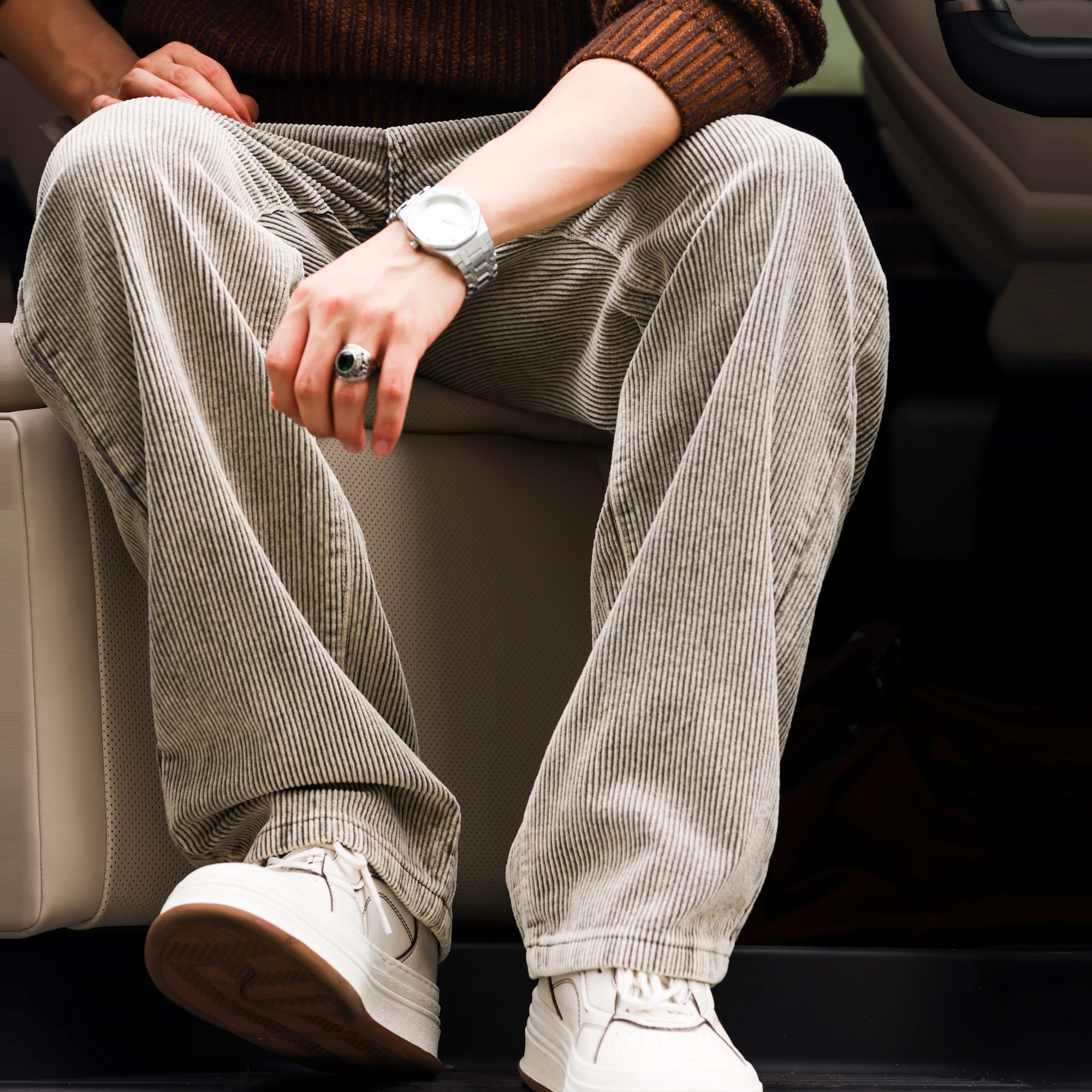 美式復古燈芯絨牛仔褲男寬鬆水洗做舊感vibe直筒休閒褲