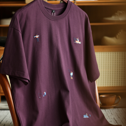 新疆長絨棉趣味小刺繡短袖T恤男260g凉感純棉圓領打底衫