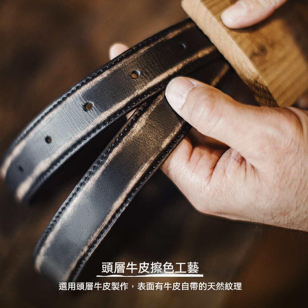 美式復古頭層植鞣牛皮帶腰帶單針真皮扣頭硬漢褲腰帶男款