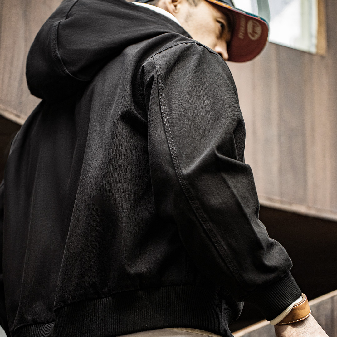 美式復古連帽夾克重磅帆布阿美咔嘰j130短款外套男秋-Retro's Wear