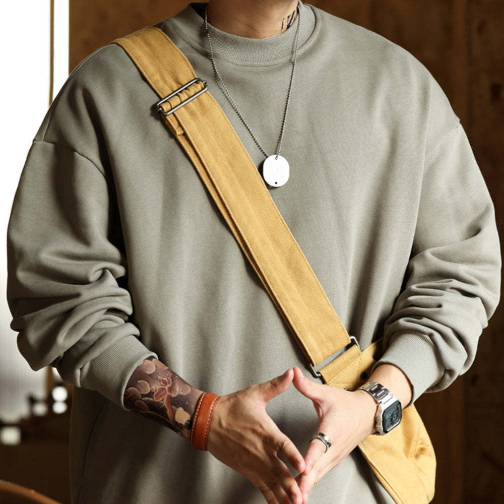 美式休閒480g重磅圓領衛衣男毛圈底復古純棉vintage運動上衣-Retro's Wear