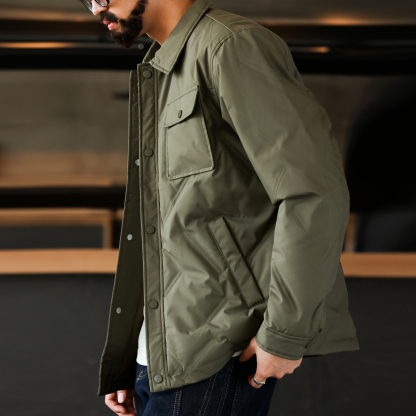 美式休閒輕薄款襯衫領羽絨服男90白鴨絨保暖工裝夾克外套