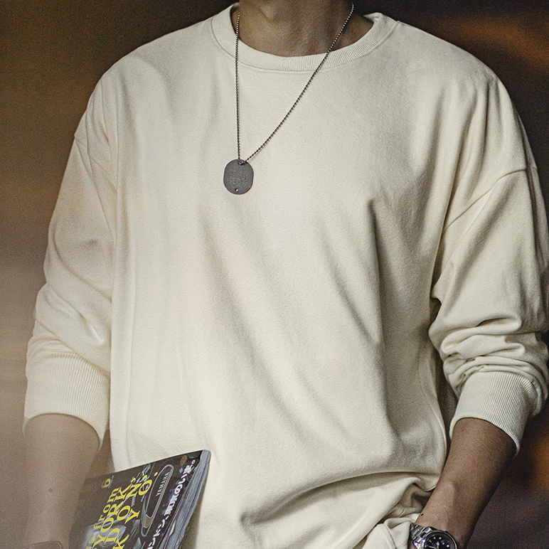 美式雙面磨毛仿德絨長袖T恤基礎款寬鬆圓領保暖上衣男秋-Retro's Wear