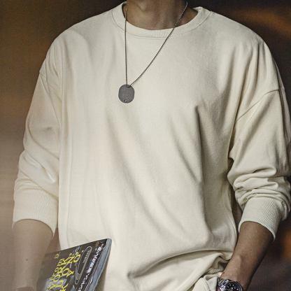 美式雙面磨毛仿德絨長袖T恤基礎款寬鬆圓領保暖上衣男秋-Retro's Wear