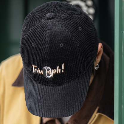 MRA可調節彎簷燈芯絨棒球帽大頭圍卡其色軟頂鴨舌深帽子男女