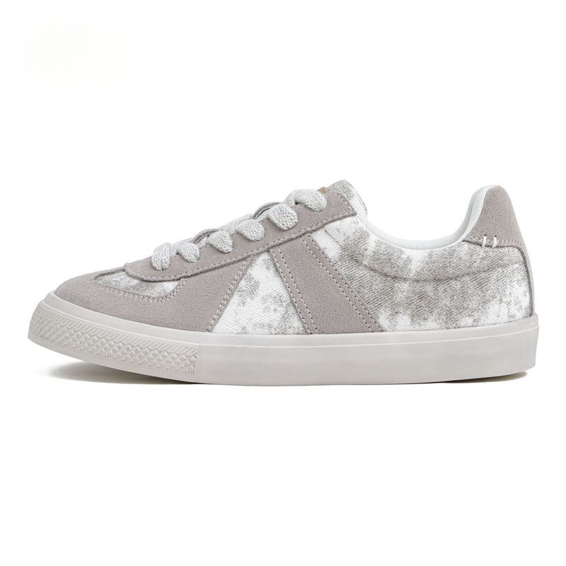 灰影德訓鞋男春季新款復古紮染帆布板鞋平底休閒百搭阿甘鞋子