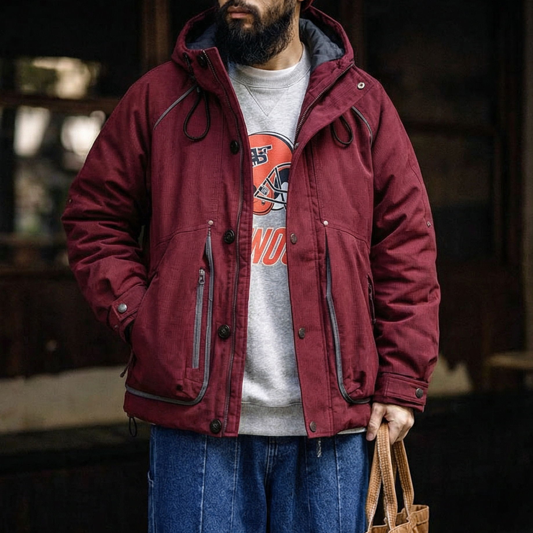 冬季機能風連帽羽絨工裝保暖90白鴨絨外套