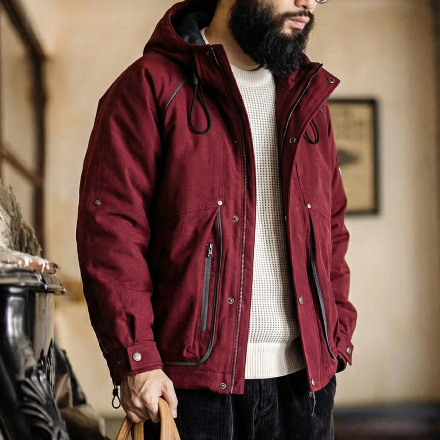 冬季機能風連帽羽絨工裝保暖90白鴨絨外套