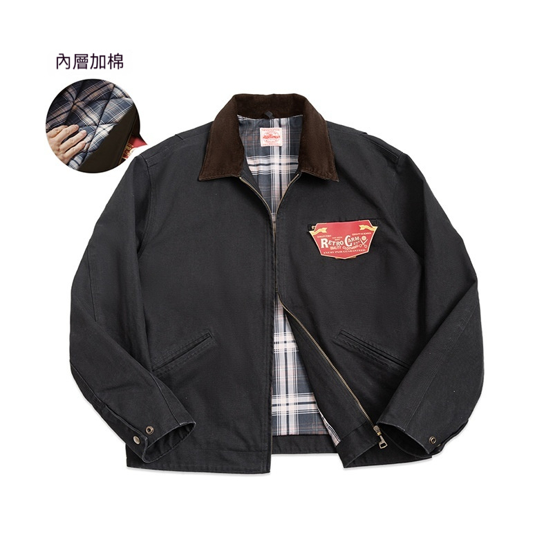 美式復古底特律獵裝夾克阿美咔嘰重磅帆布翻領外套男秋
