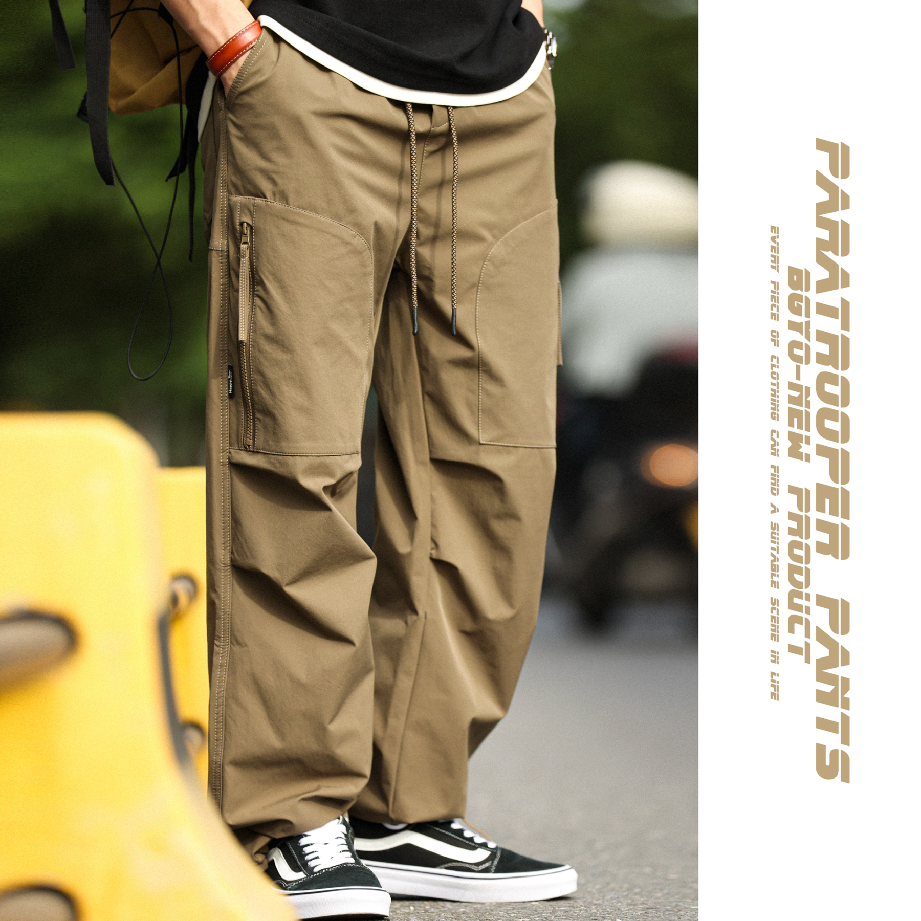 美式復古戶外工裝褲男寬鬆直筒拉鍊設計感運動休閒衝鋒褲秋-Retro's Wear