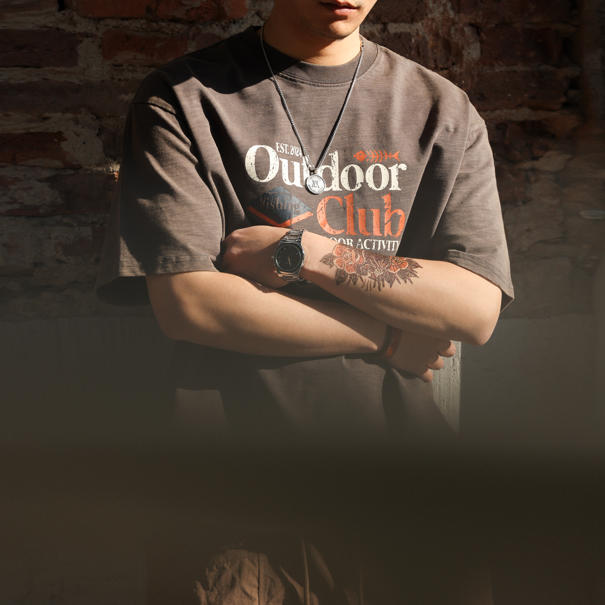 美式復古竹節棉圓領T恤男250g純棉圓領安可拉紅短袖TEE