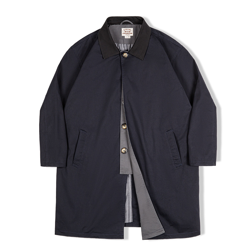 馬登工裝美式休閒撞色巴爾瑪肯風衣寬鬆中長款大衣外套男秋冬-Retro's Wear