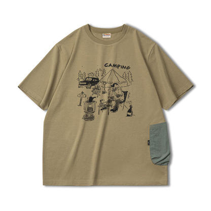 馬登工裝山系戶外趣味印花短袖T恤露營設計感短袖上衣男-Retro's Wear