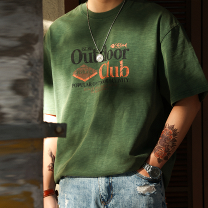 美式復古竹節棉圓領T恤男250g純棉圓領安可拉紅短袖TEE