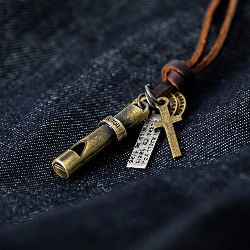 美式復古金屬求生哨子戰術戶外項鍊皮鏈露營吊墜配飾-Retro's Wear