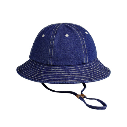 美式復古丹寧牛仔漁夫帽寬帽檐咔嘰圓頂遮陽帽盆帽男女