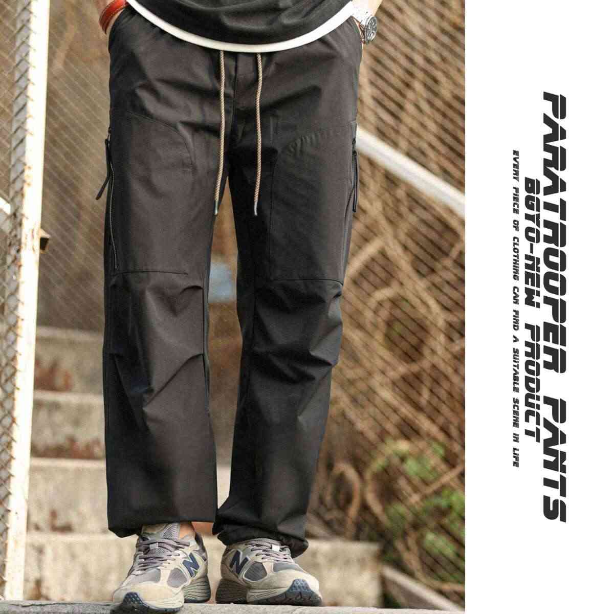 美式復古戶外工裝褲男寬鬆直筒拉鍊設計感運動休閒衝鋒褲秋-Retro's Wear