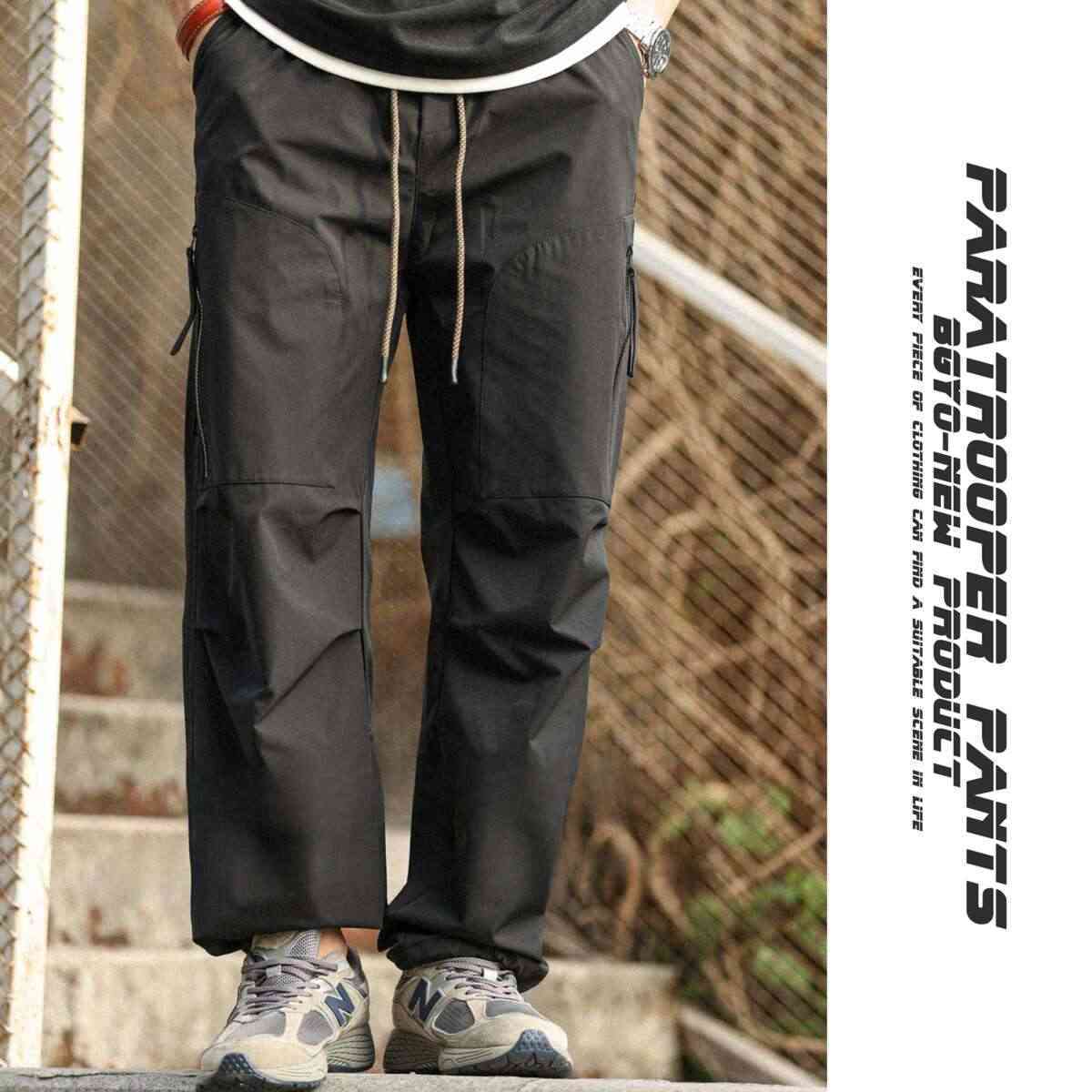 美式復古戶外工裝褲男寬鬆直筒拉鍊設計感運動休閒衝鋒褲秋-Retro's Wear
