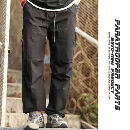 美式復古戶外工裝褲男寬鬆直筒拉鍊設計感運動休閒衝鋒褲秋-Retro's Wear