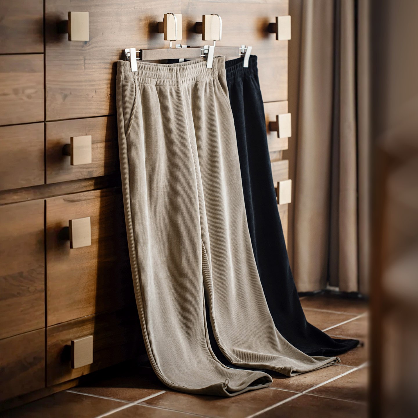 MRA380g重磅束脚雪尼爾衛褲垂感卡其色長褲仿燈芯絨休閒褲男