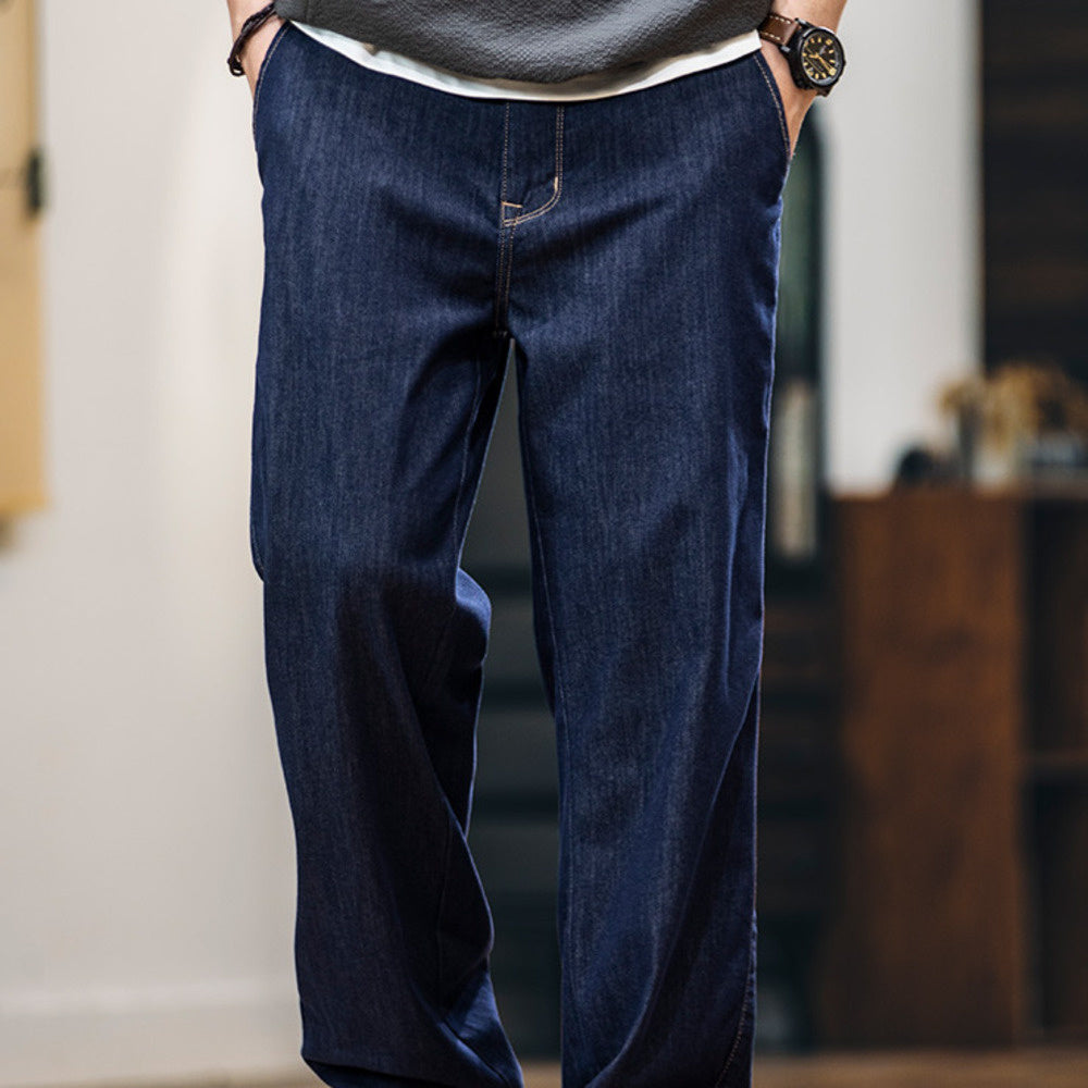 桑蠶絲薄荷纖維原色薄款牛仔褲男春夏2025新款防褪色寬鬆直筒長褲