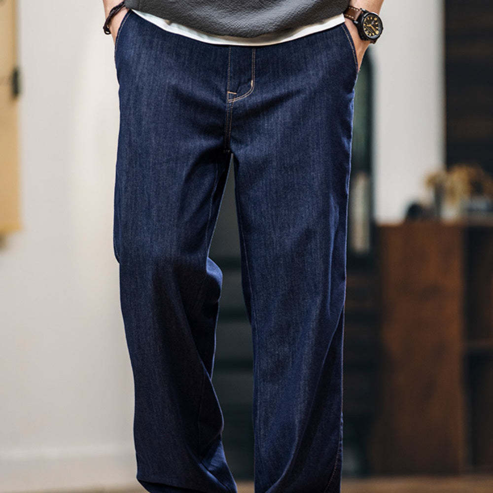 桑蠶絲薄荷纖維原色薄款牛仔褲男春夏2025新款防褪色寬鬆直筒長褲