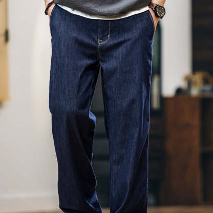 桑蠶絲薄荷纖維原色薄款牛仔褲男春夏2025新款防褪色寬鬆直筒長褲